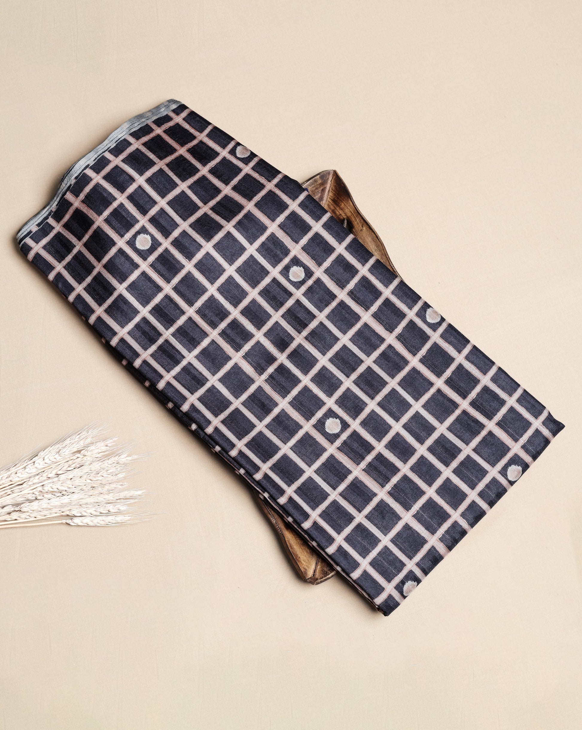 SEMI TUSSAR SILK SLUB MADRAS CHECKS KATTAM FABRIC