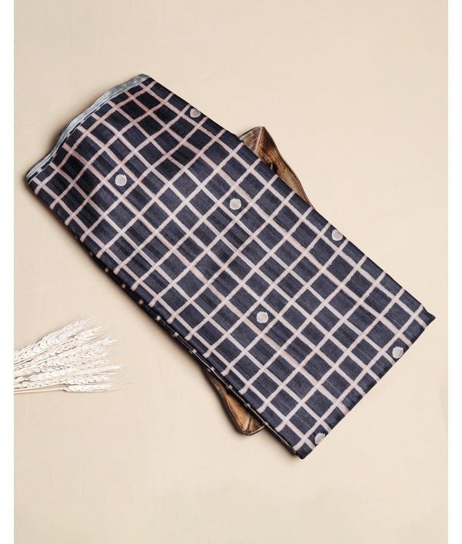 SEMI TUSSAR SILK SLUB MADRAS CHECKS KATTAM FABRIC