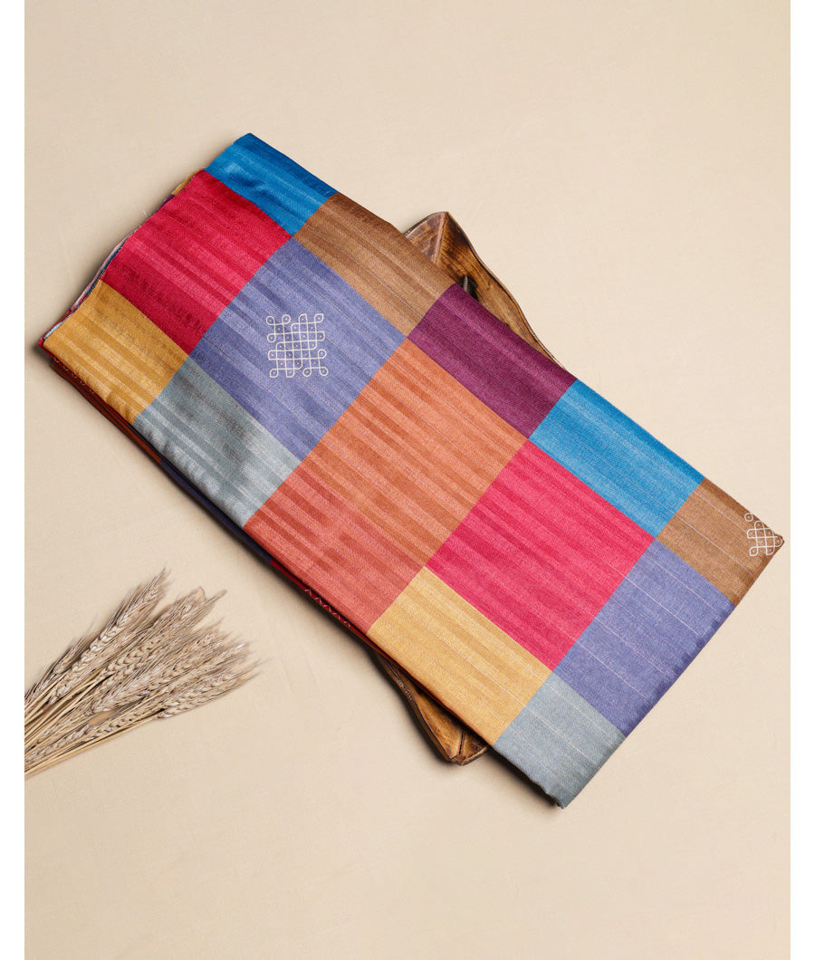 SEMI TUSSAR SILK SLUB MADRAS CHECKS KATTAM FABRIC