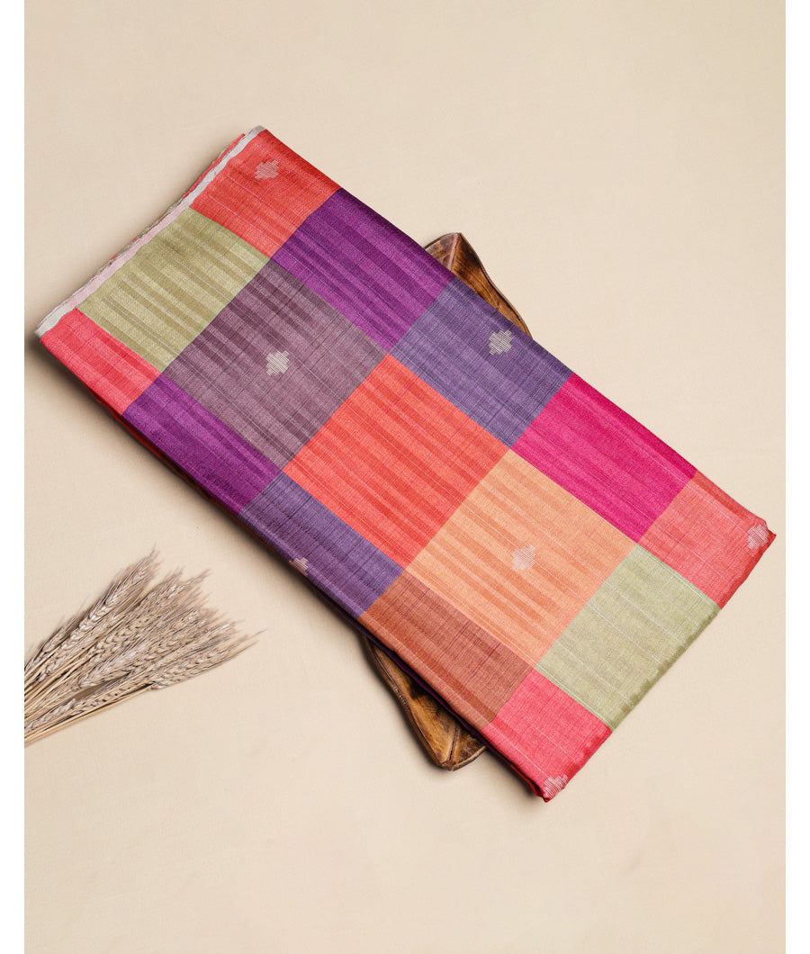 SEMI TUSSAR SILK SLUB MADRAS CHECKS KATTAM FABRIC