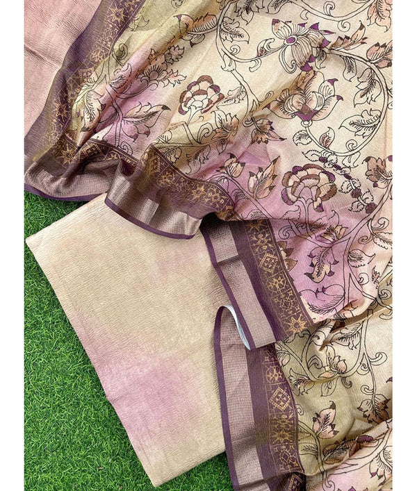 Tissue CRUSHED suit set with Kalamkari Dupatta