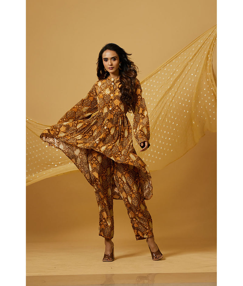 Brown Crepe tail cut CO-ORD SET
