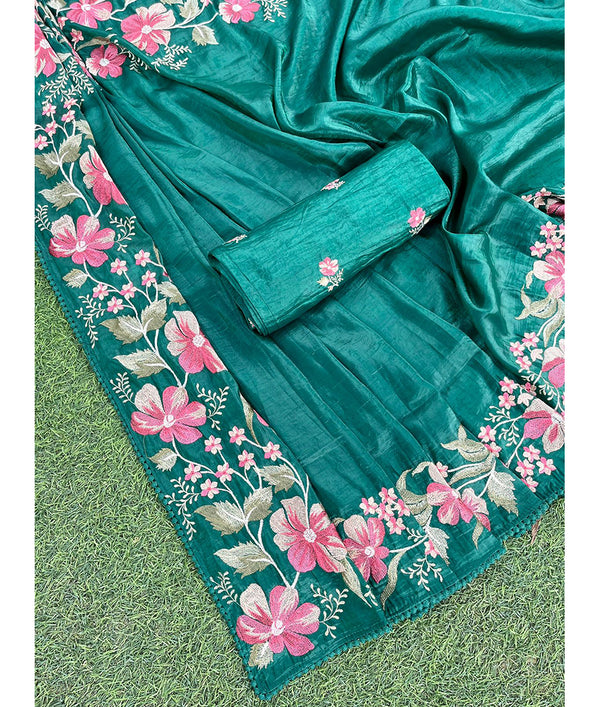 Crush organza saree with embroidered blouse