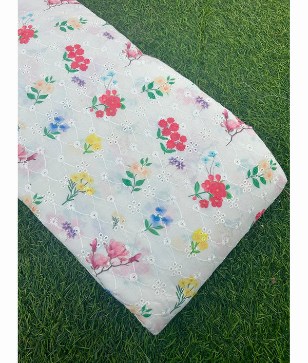 Printed Cotton Schiffli Fabric