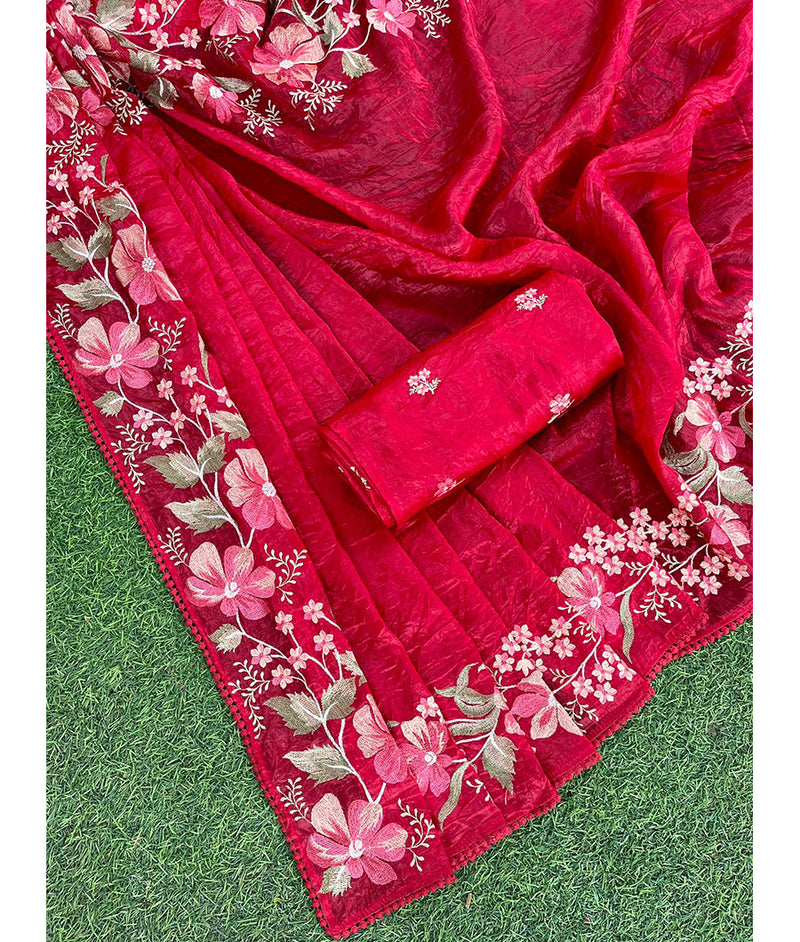 Crush organza saree with embroidered blouse