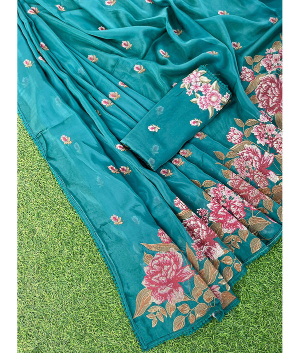 Crush organza saree with embroidered blouse