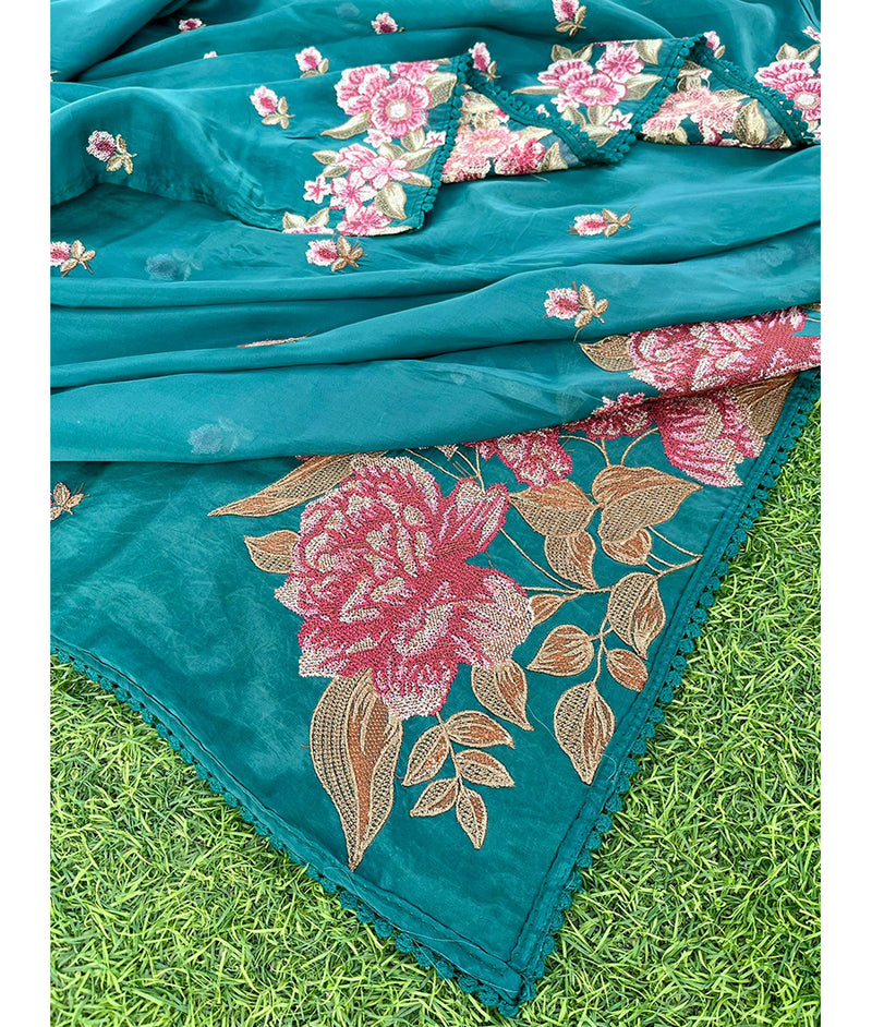 Crush organza saree with embroidered blouse