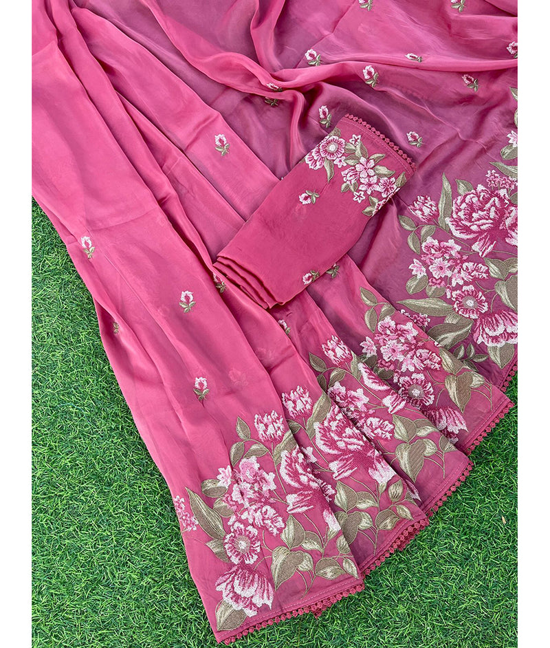 Crush organza saree with embroidered blouse