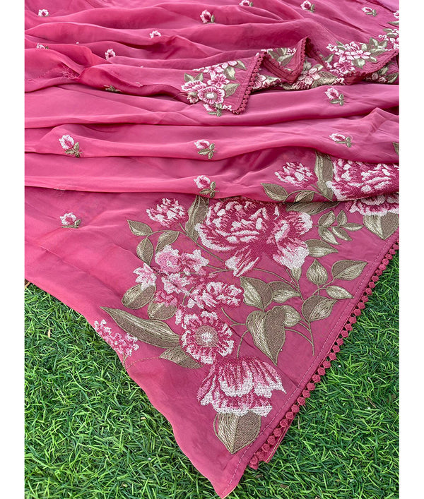 Crush organza saree with embroidered blouse