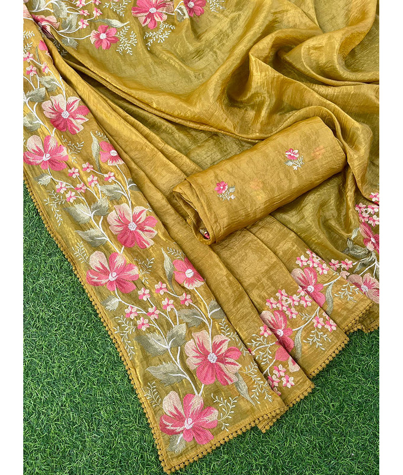 Crush organza saree with embroidered blouse