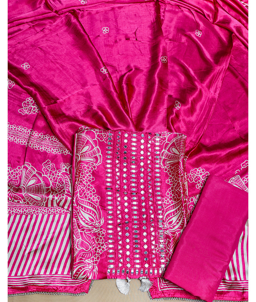 PURE GAJJI SILK PRINTED SUIT SET