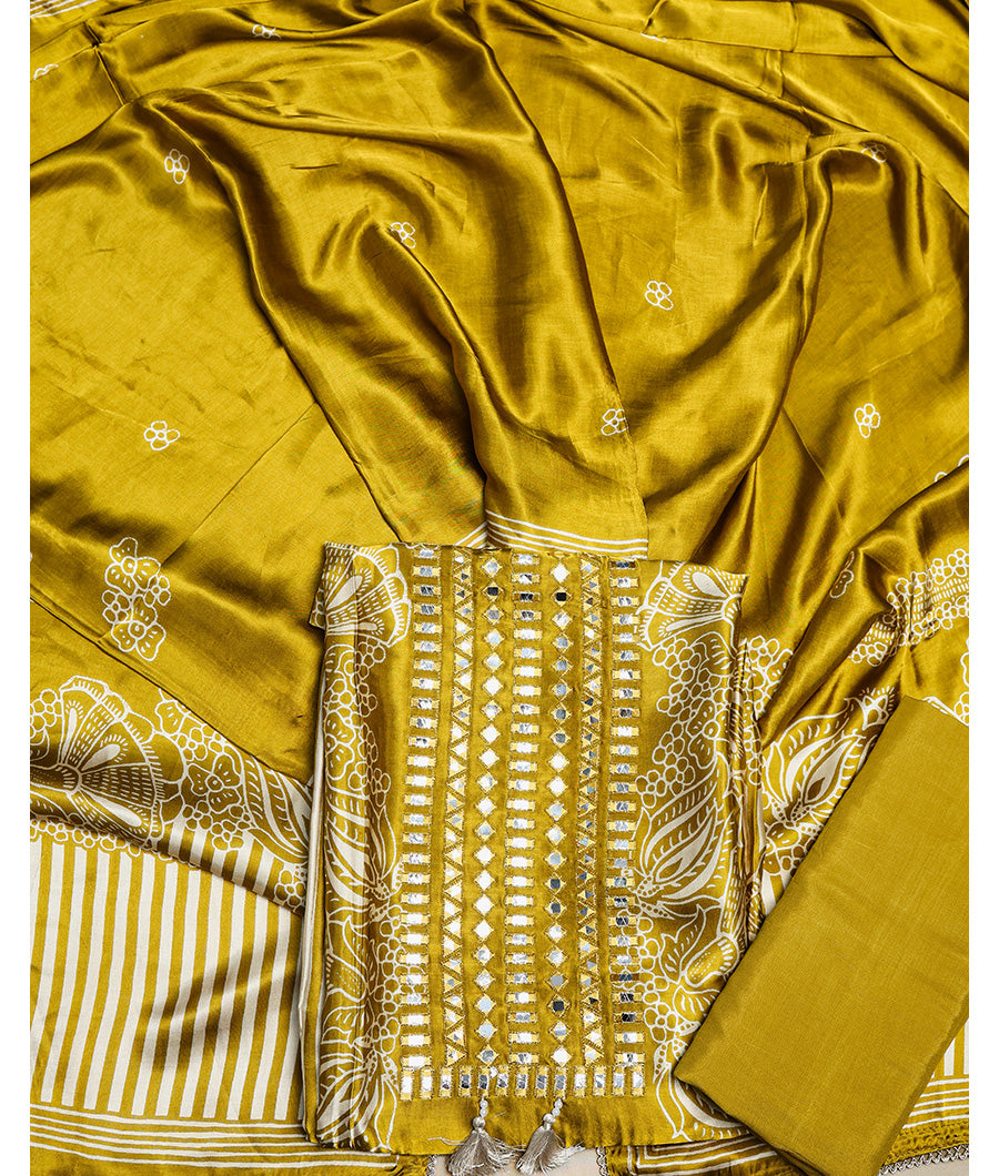 PURE GAJJI SILK PRINTED SUIT SET