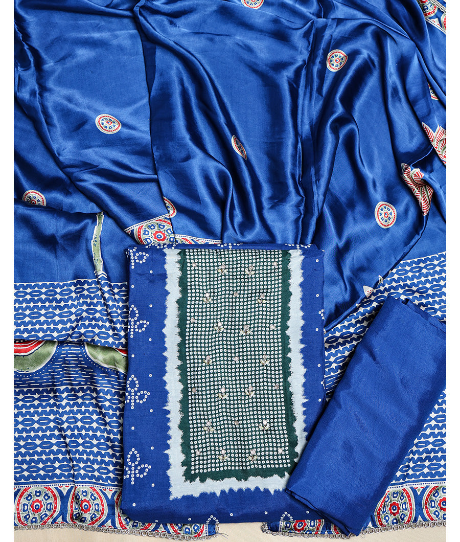 PURE GAJJI SILK BANDHANI PRINTED SUIT SET