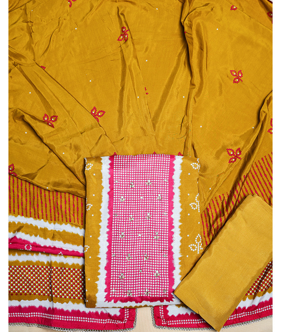 PURE GAJJI SILK BANDHANI PRINTED SUIT SET