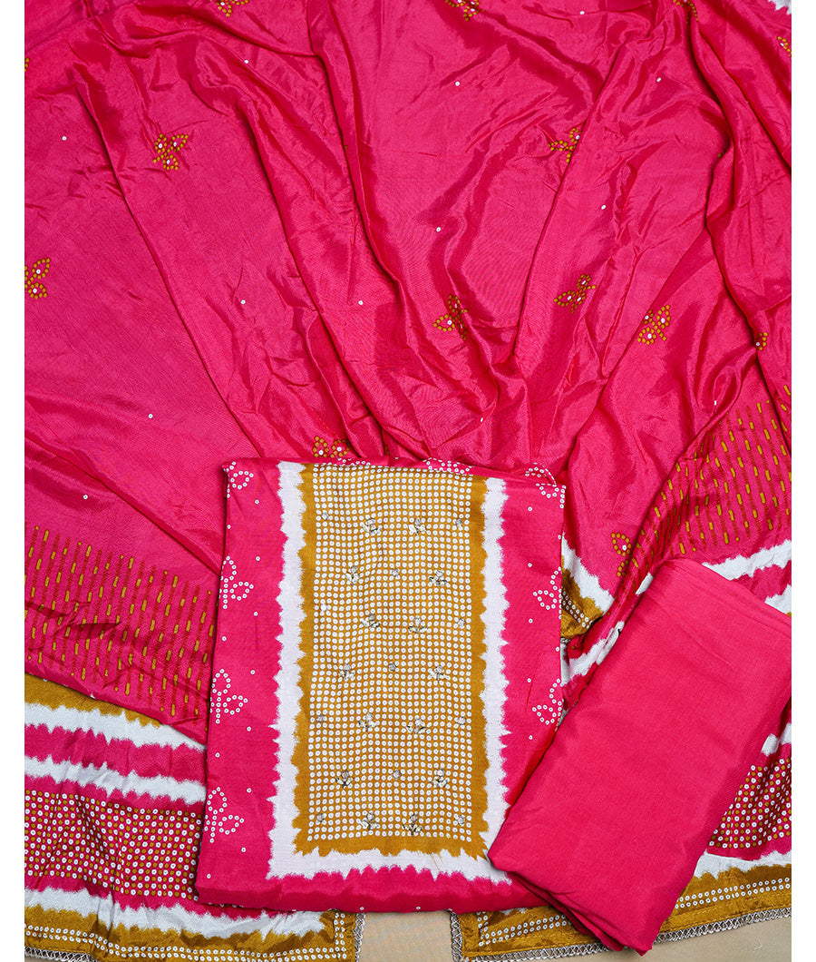 PURE GAJJI SILK BANDHANI PRINTED SUIT SET