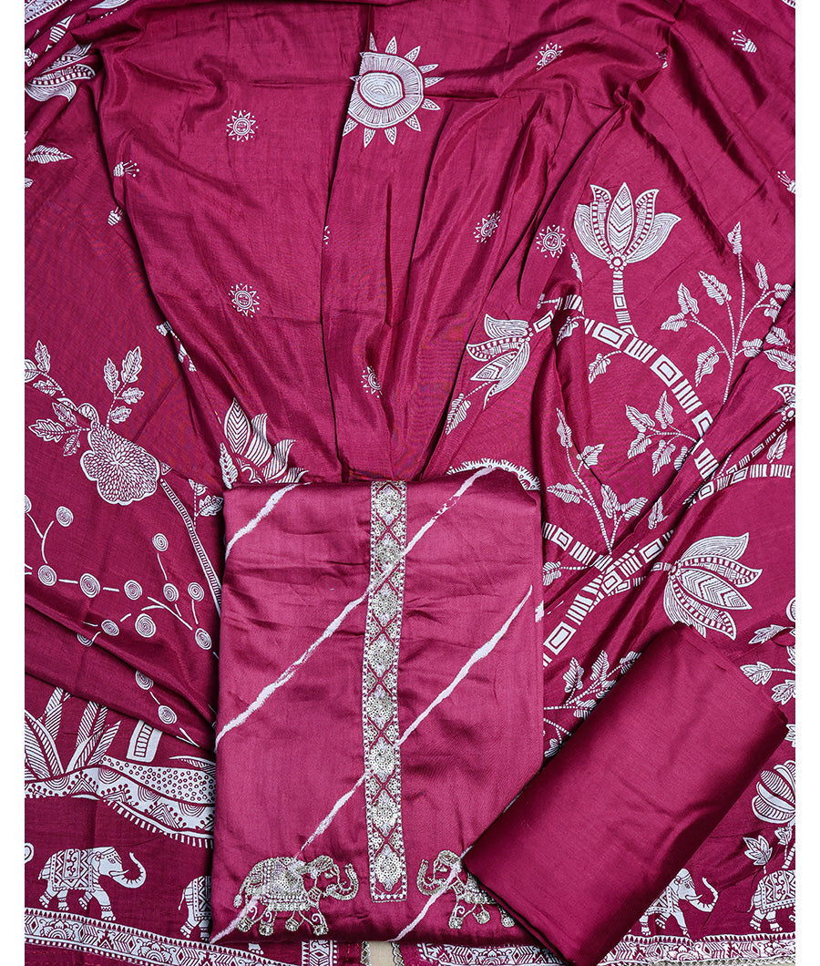 PURE GAJJI SILK PRINTED SUIT SET