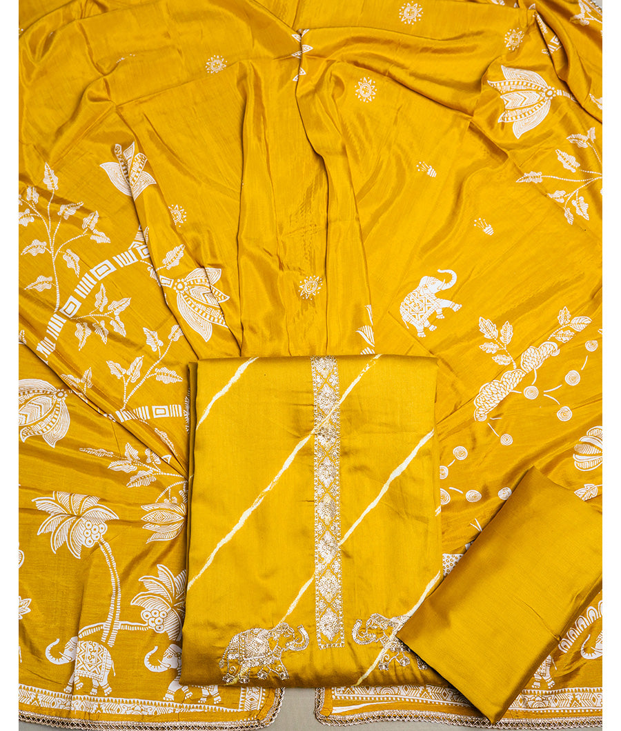 PURE GAJJI SILK PRINTED SUIT SET