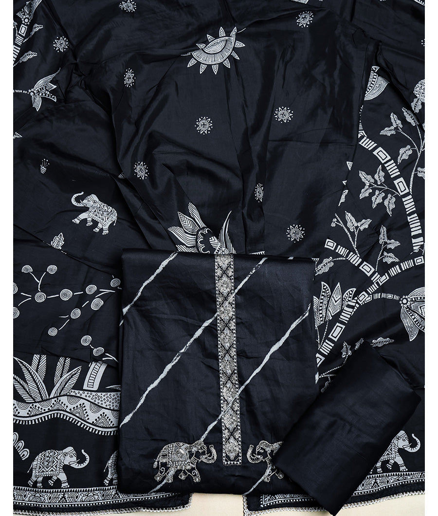 PURE GAJJI SILK PRINTED SUIT SET