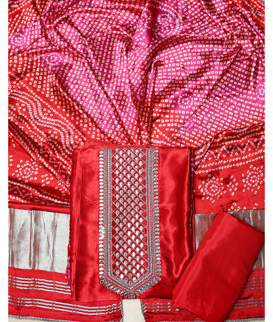 PURE GAJJI SILK BANDHANI PRINTED SUIT SET