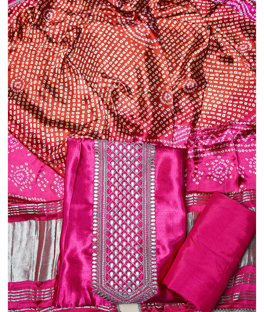 PURE GAJJI SILK BANDHANI PRINTED SUIT SET