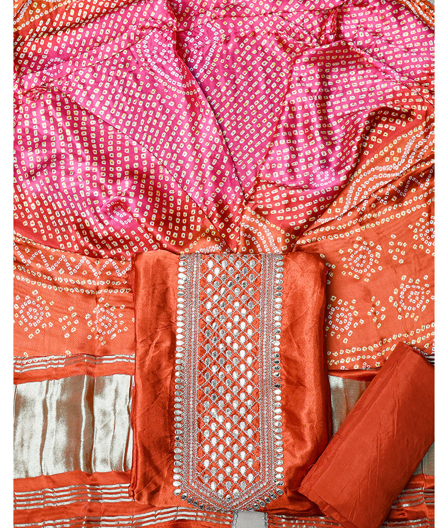 PURE GAJJI SILK BANDHANI PRINTED SUIT SET