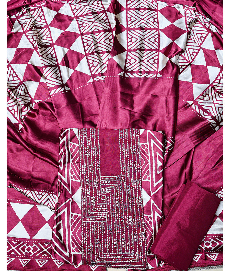 PURE GAJJI SILK PRINTED SUIT SET