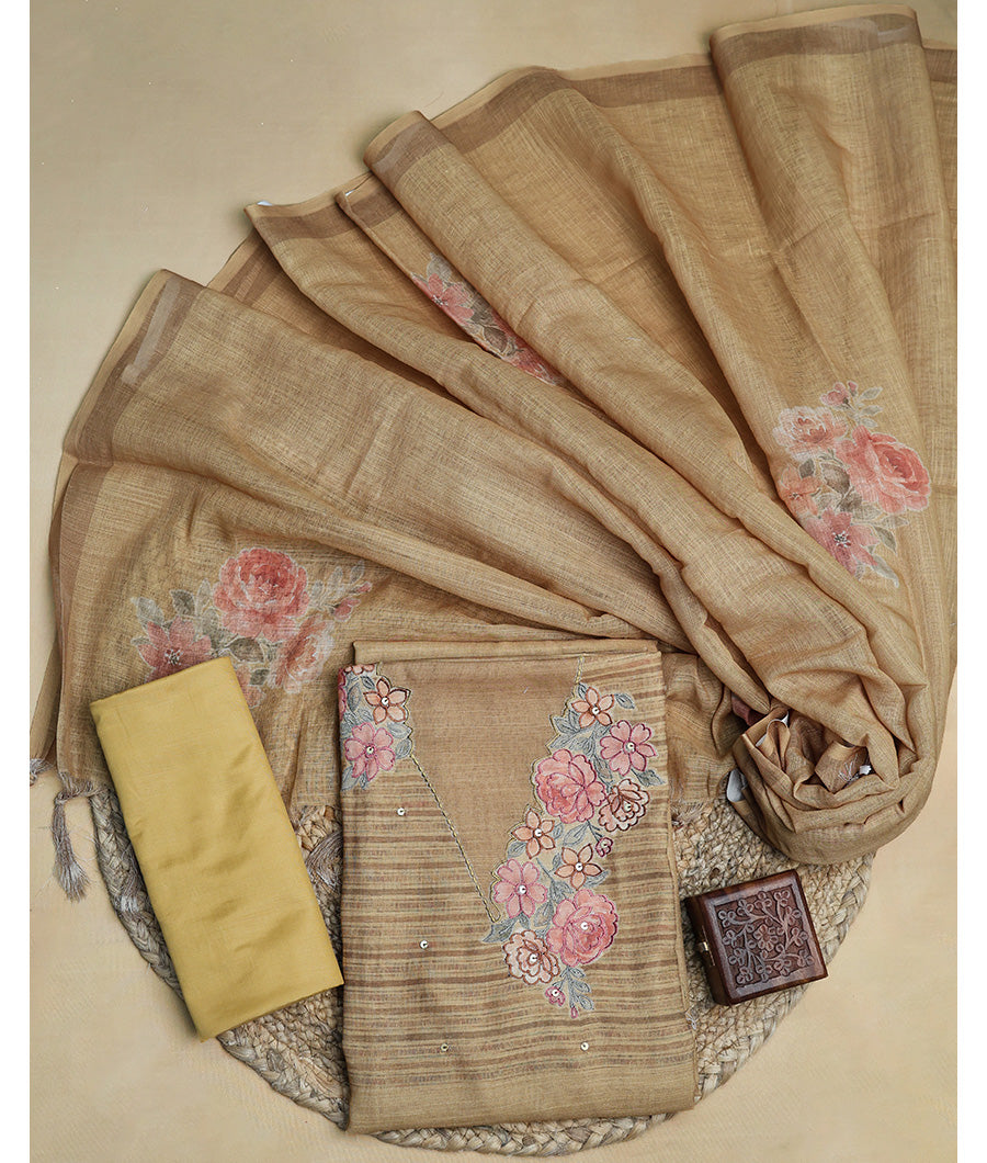 LINEN SILK EMBROIDERED SUIT SET
