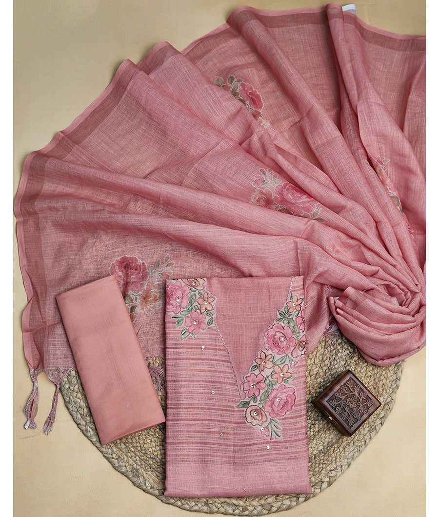 LINEN SILK EMBROIDERED SUIT SET