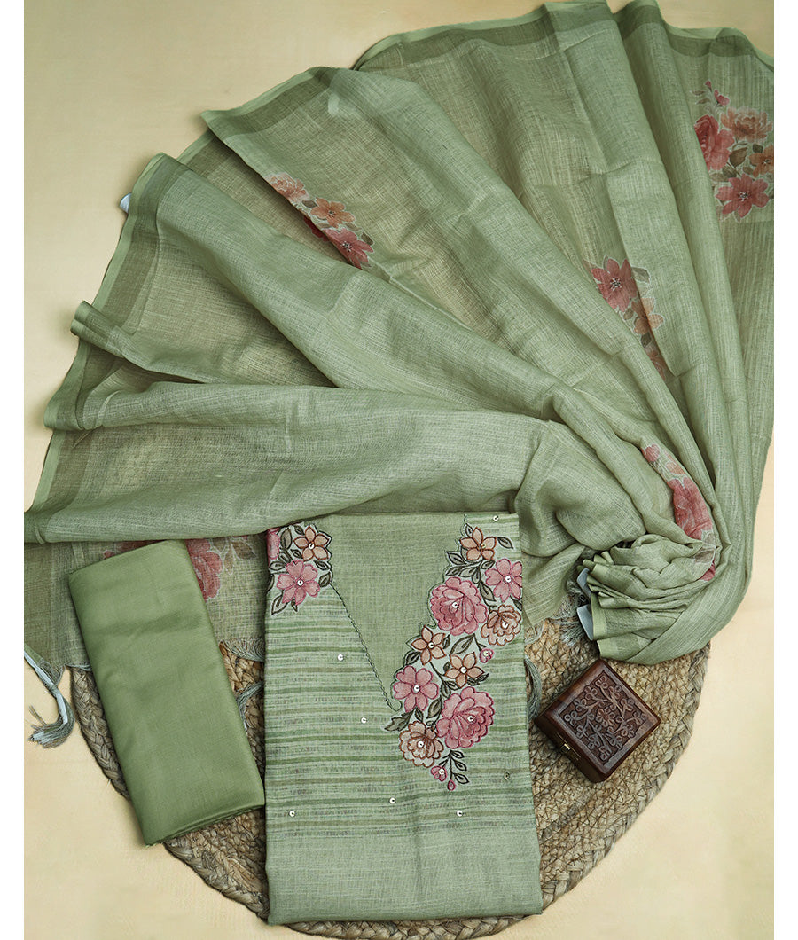 LINEN SILK EMBROIDERED SUIT SET