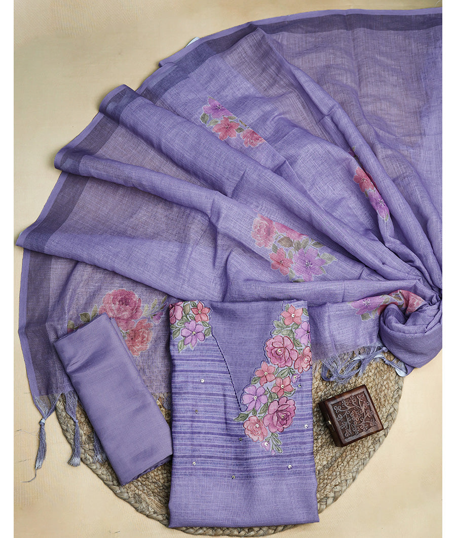 LINEN SILK EMBROIDERED SUIT SET