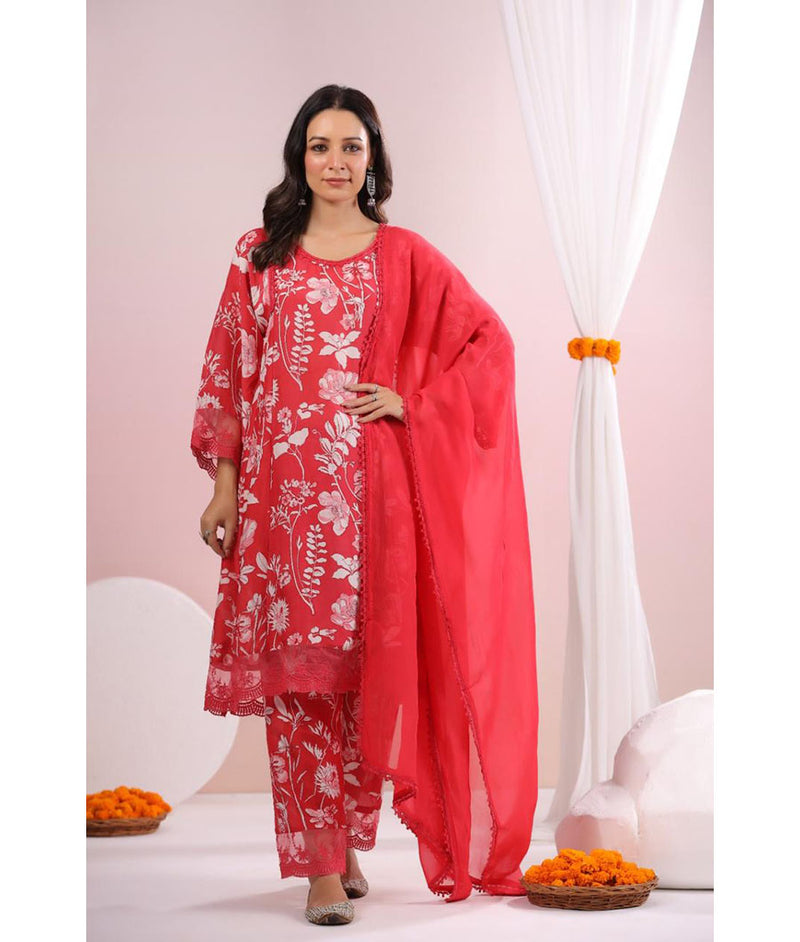 muslin kurti set with organza dupatta