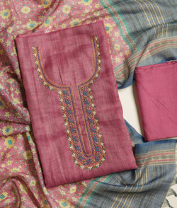 Chanderi tissue embroidered suit set