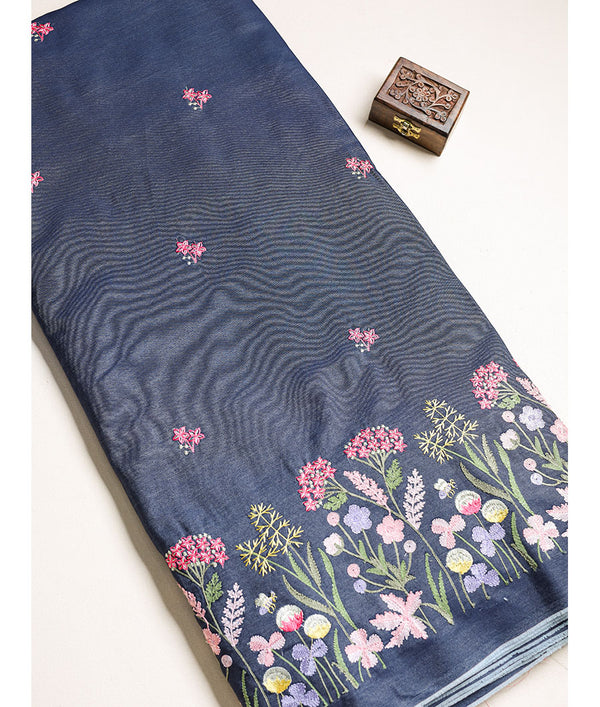 Denim embroidered fabric