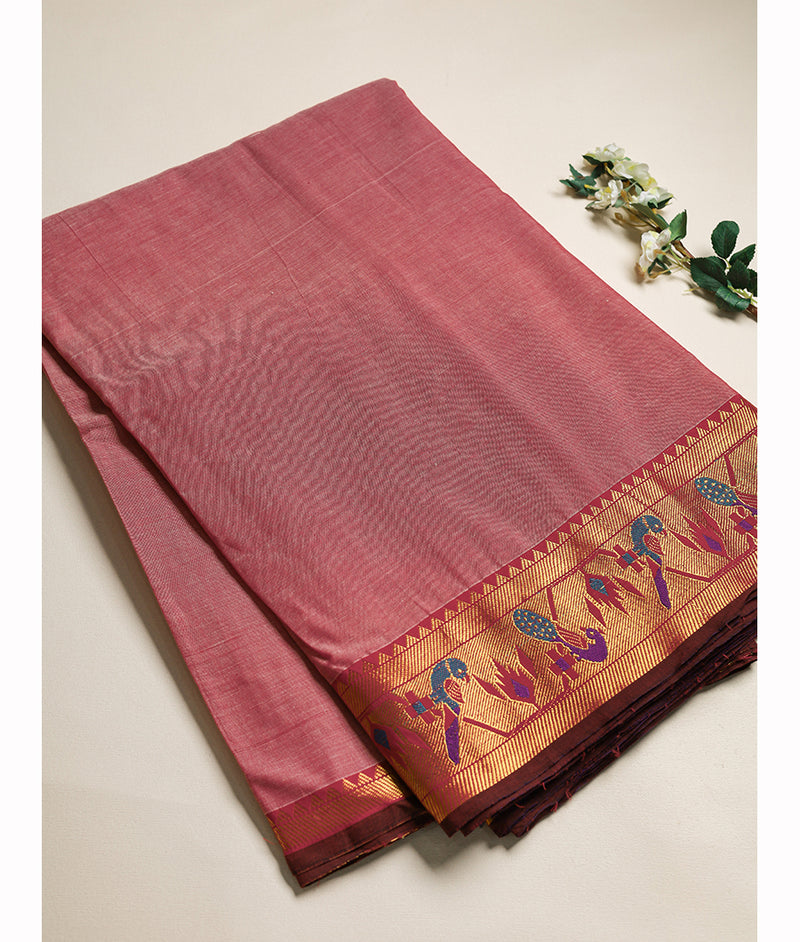 Handloom Cotton Narayanpet Zari Border Fabric