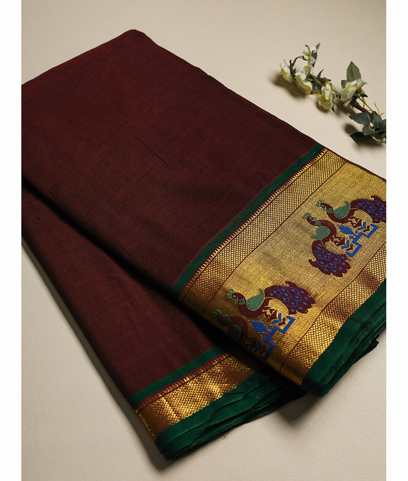 Handloom Cotton Narayanpet Zari Border Fabric