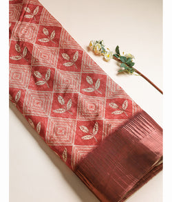 Semi Tussar Temple Border Fabric