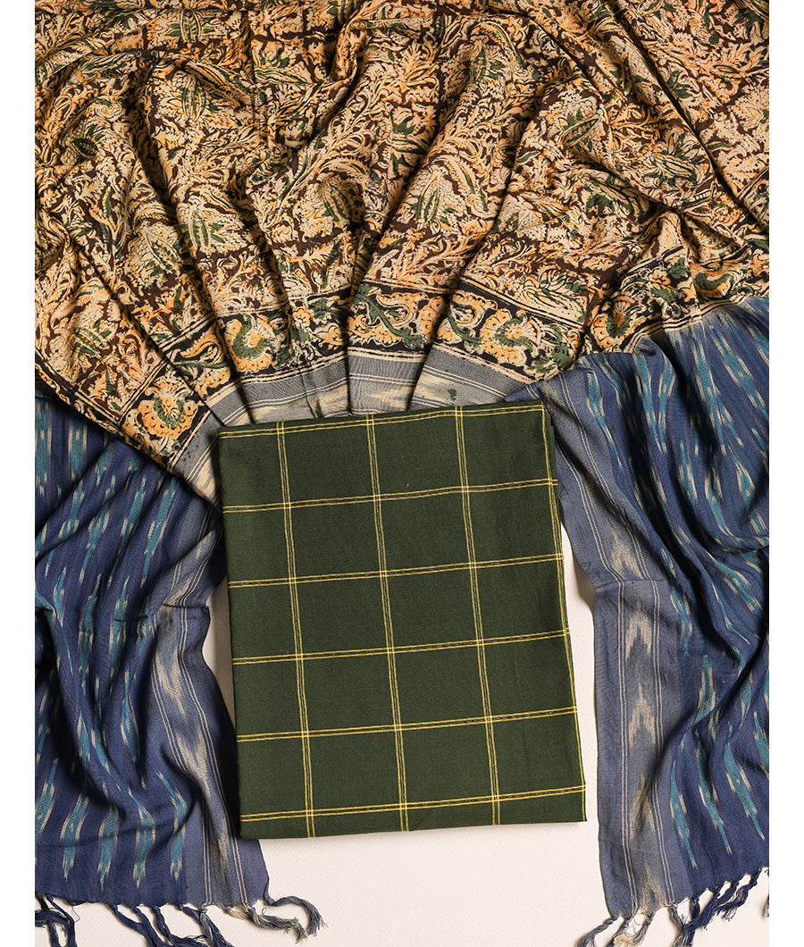 Cotton With ikat kalamkari dupatta