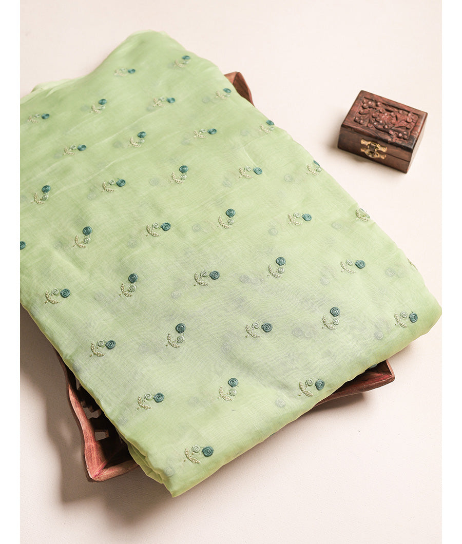 PURE MALAI CHANDERI EMBROIDERED FABRIC