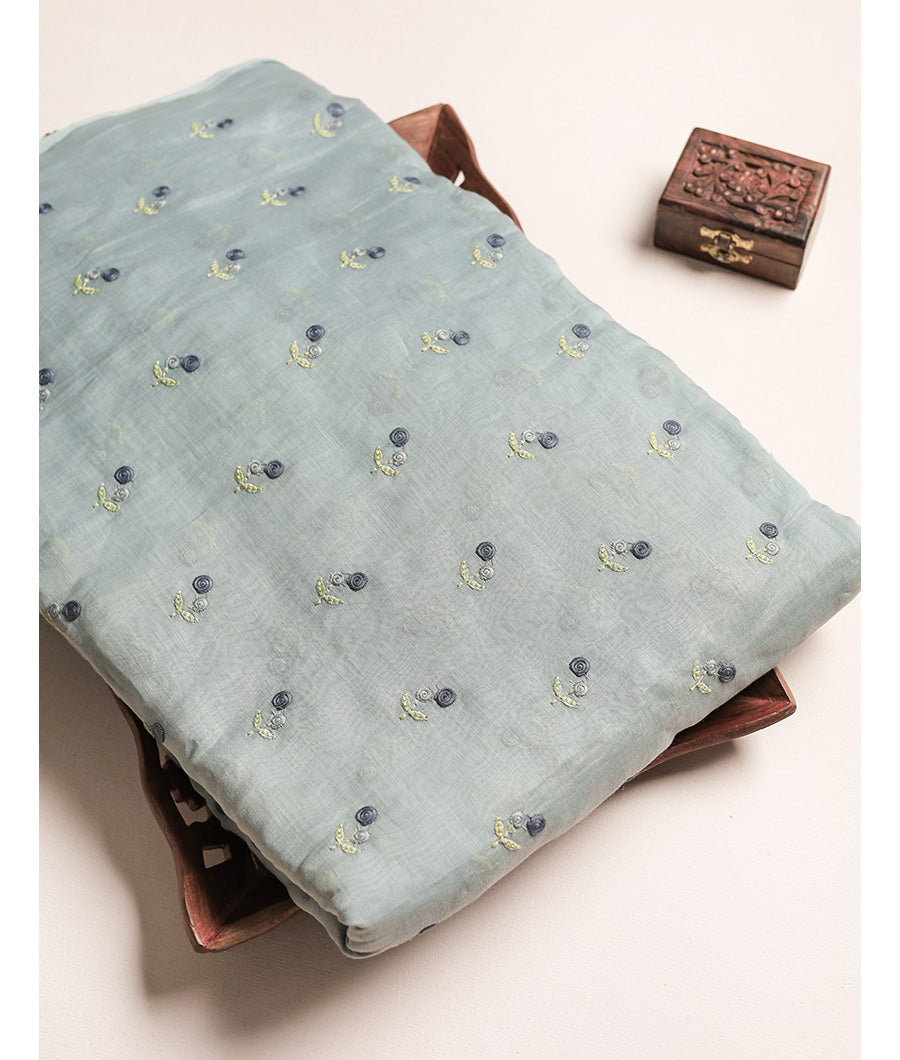 PURE MALAI CHANDERI EMBROIDERED FABRIC