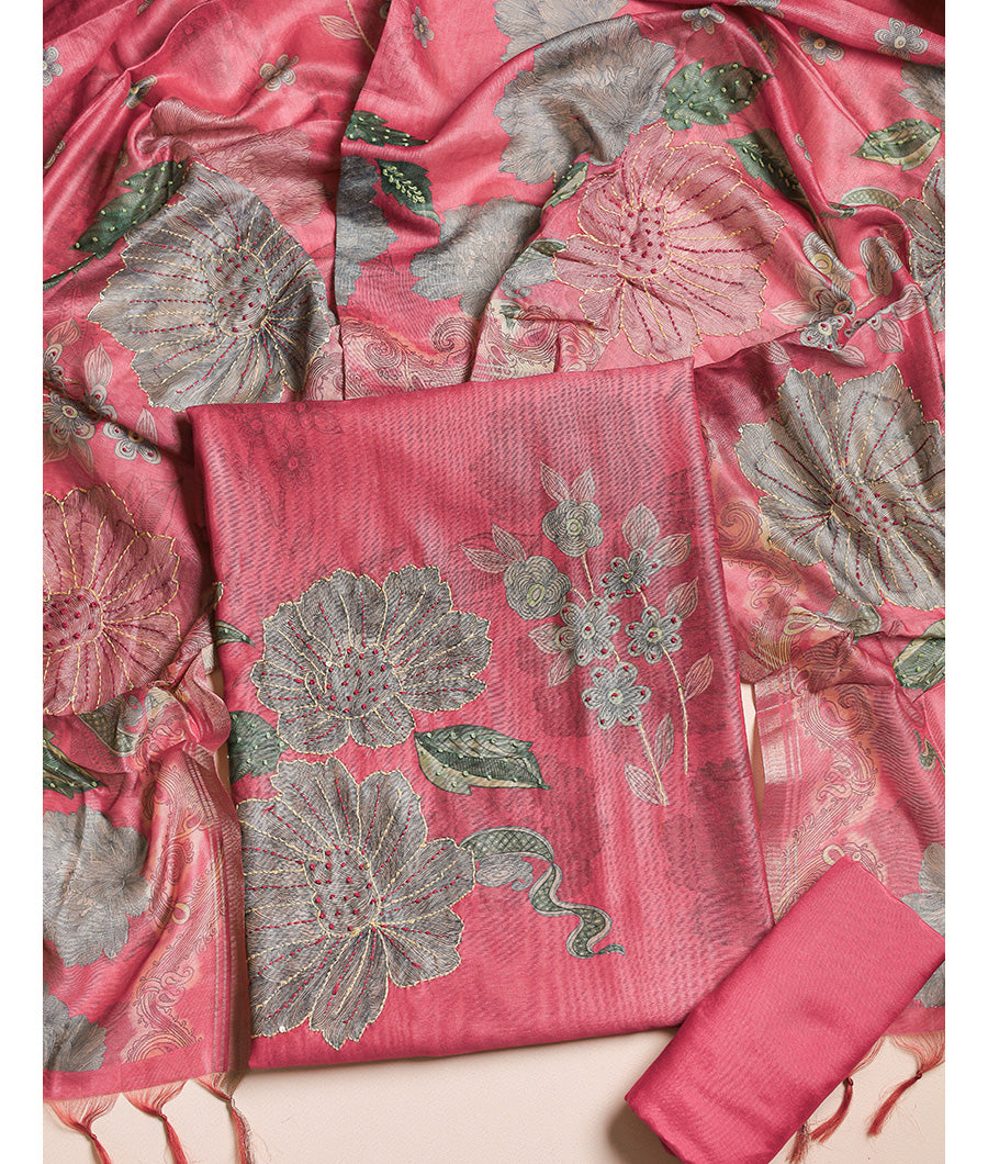 CHANDERI EMBROIDERED SUIT SET