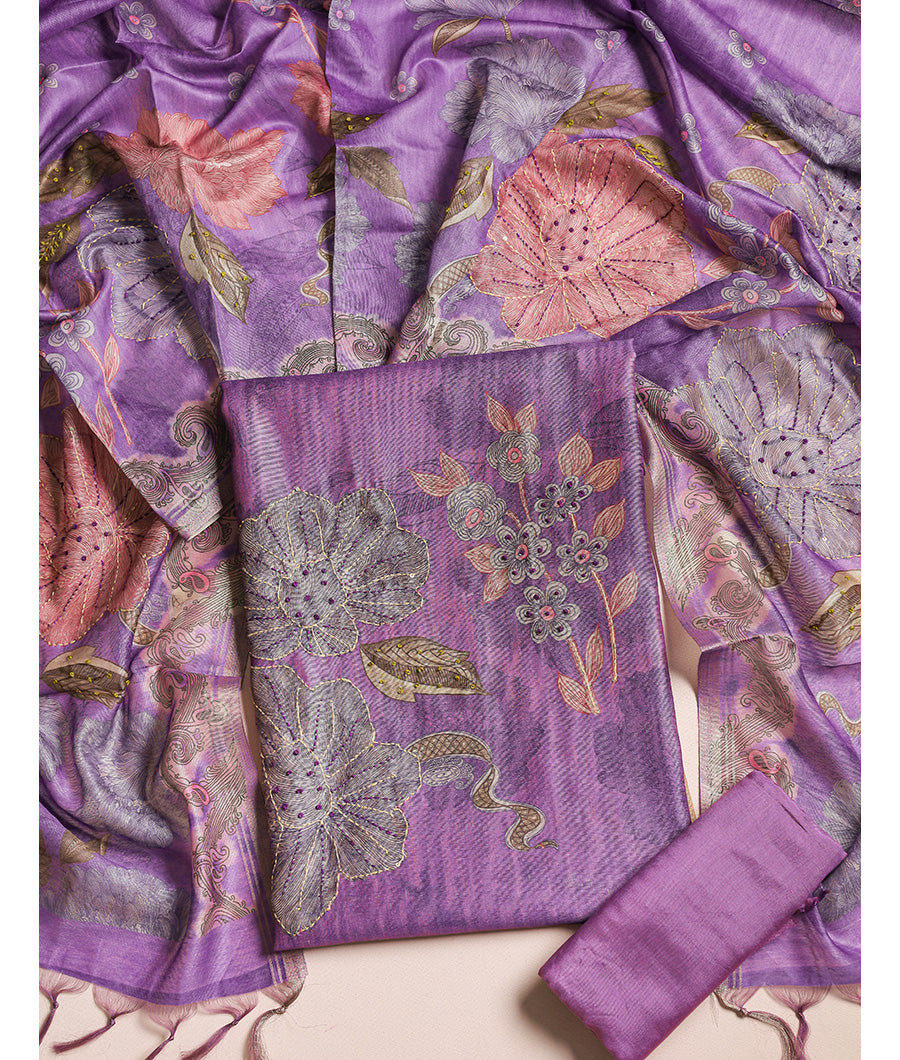 CHANDERI EMBROIDERED SUIT SET