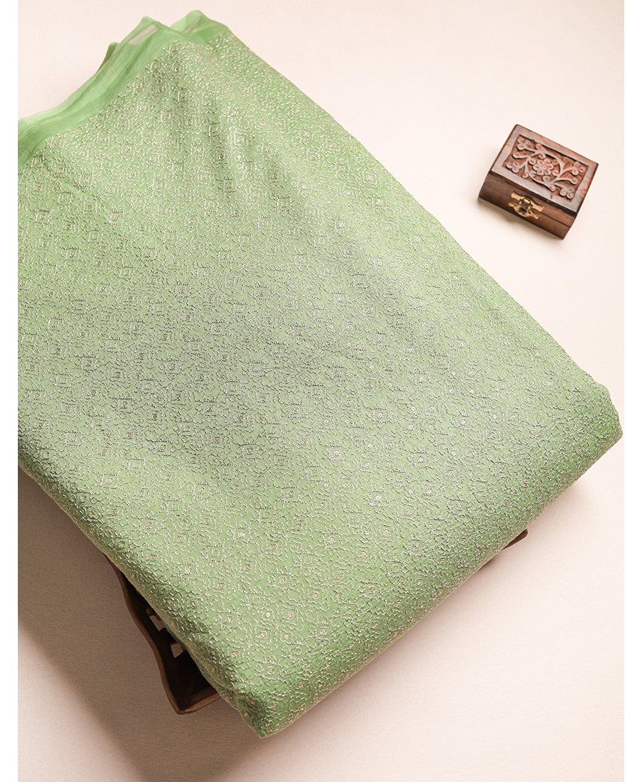 MUL CHANDERI EMBROIDERED FABRIC