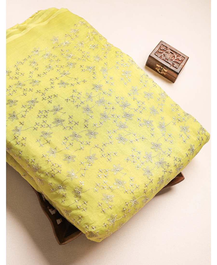 MUL CHANDERI EMBROIDERED FABRIC