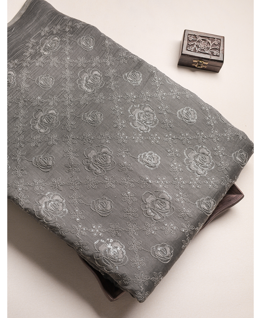 MUL CHANDERI EMBROIDERED FABRIC