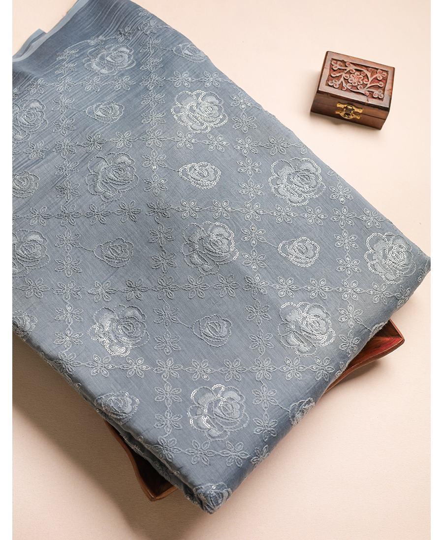MUL CHANDERI EMBROIDERED FABRIC