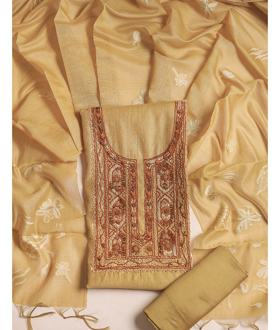 CHANDERI EMBROIDERY JAMDHANI SUIT SET