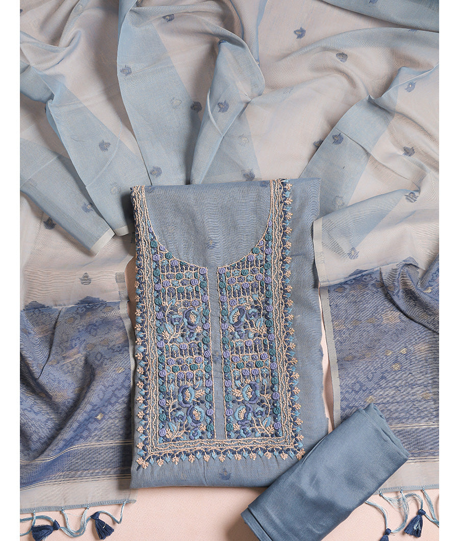 CHANDERI EMBROIDERY JAMDHANI SUIT SET