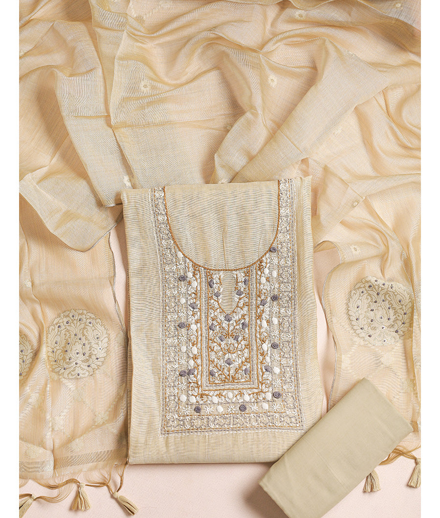 CHANDERI EMBROIDERED SUIT SET