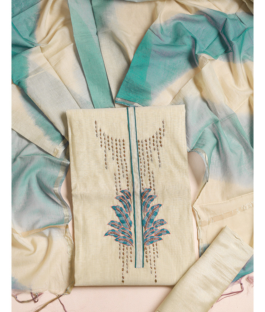 CHANDERI EMBROIDERED SUIT SET