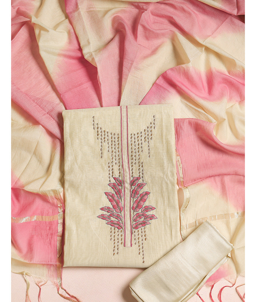 CHANDERI EMBROIDERED SUIT SET